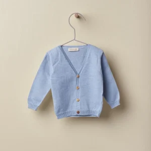 Cardigan in filo a V azzurro per bambini