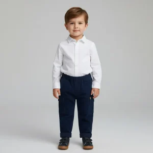 Pantalone a costine in velluto blu con tasche laterali
