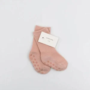 Calza bimbo antiscivolo in fibra di bambù naturale Rosa