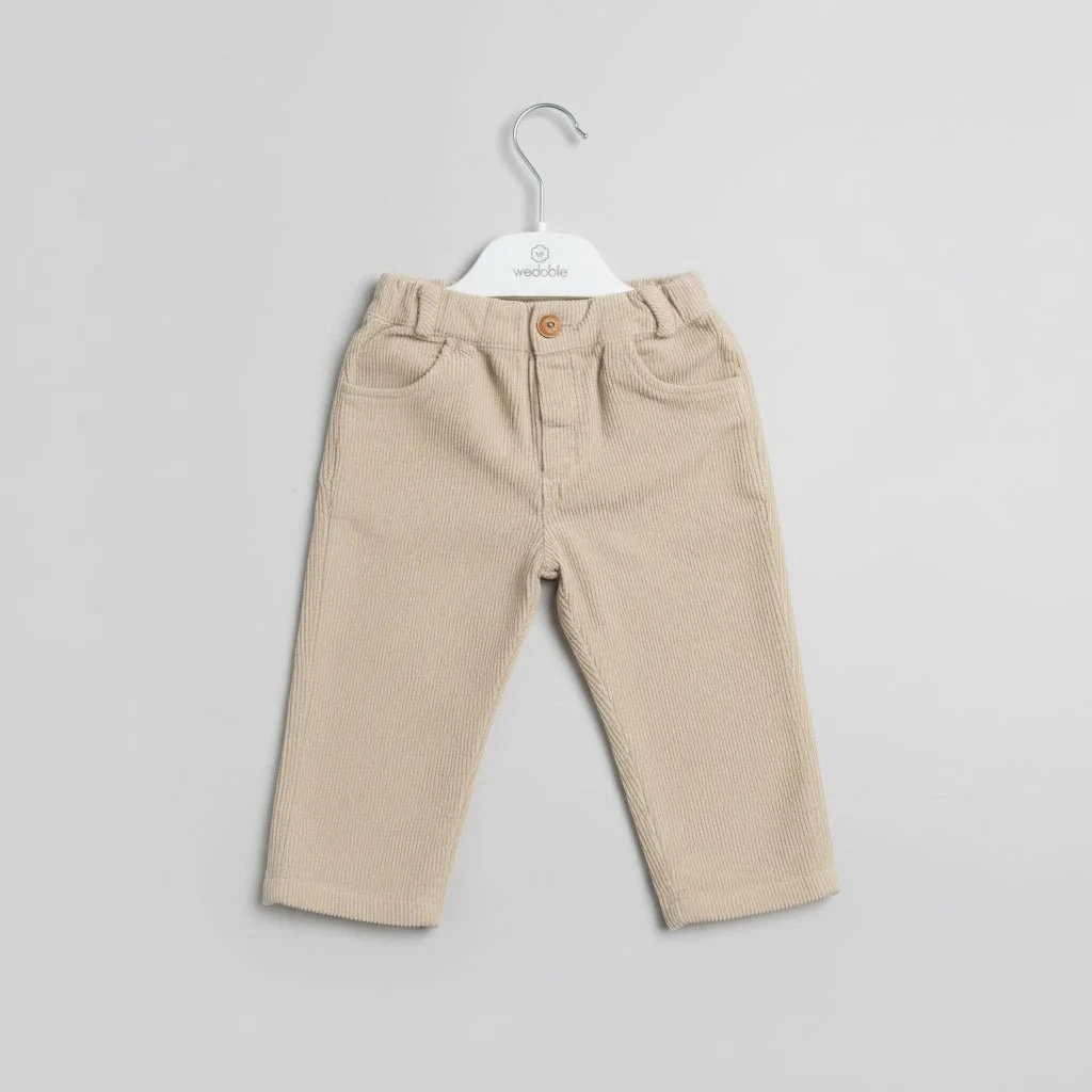 Pantalone a costine in velluto Beige Senza Tasche - immagine 4