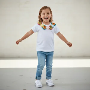 Maglietta in cotone con fiori applicati