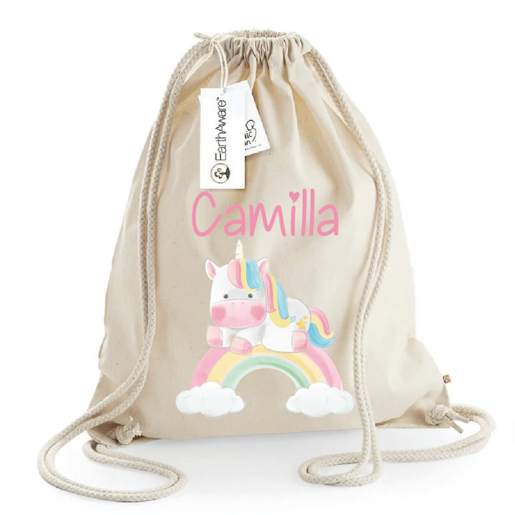 Zaino Sacca Asilo Personalizzato – Bambino con Nome Unicorno Arcobaleno - immagine 4