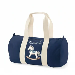 Borsone in cotone Cavallino a Dondolo Azzurro Personalizzabile