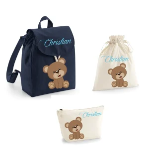 Set Asilo Completo Personalizzato – Mini Zaino, Sacchetto e Beauty Bambino Orsetto