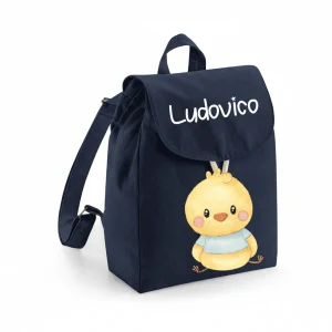 Zaino Asilo Bambino Personalizzato – Mini Zainetto con Nome Pulcino Azzurro
