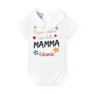 Body Bimbo polo in cotone manica corta Buona prima festa della Mamma