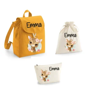 Set Asilo Bambino Personalizzato – Zaino, Sacchetto e Beauty Giraffa