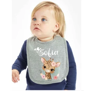 Bavaglino in Cotone organico Giraffa personalizzabile