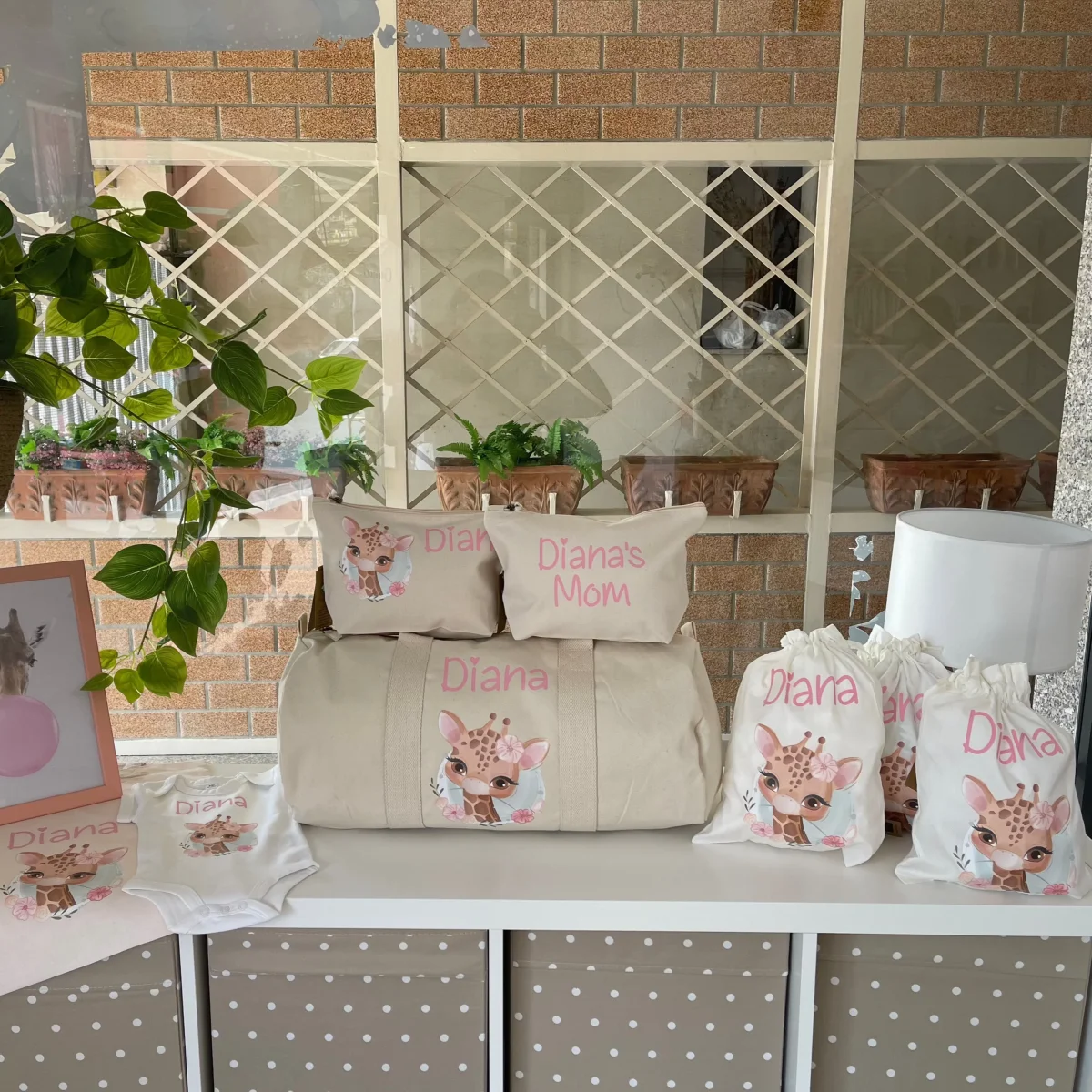 Set Nascita Borsone Baby Personalizzato - Tema Giraffa Shopper omaggio! - immagine 3