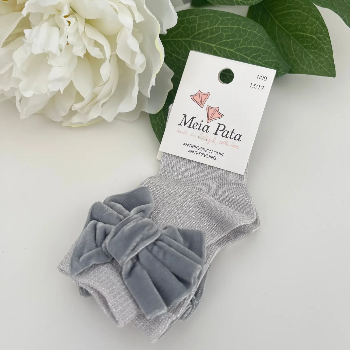 Calze bimba con fiocco in velluto Meia Pata