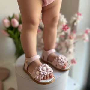 Sandali eleganti bambina con fiori Rosa e plantare anatomico