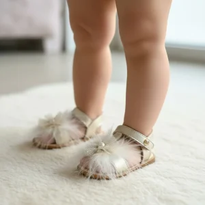 Sandali eleganti bambina Oro con piume e plantare anatomico