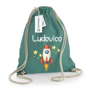Zaino Sacca Asilo Personalizzato – Bambino con Nome Razzo
