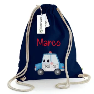 Zaino Sacca Asilo Personalizzato – Bambino con Nome Macchina Polizia