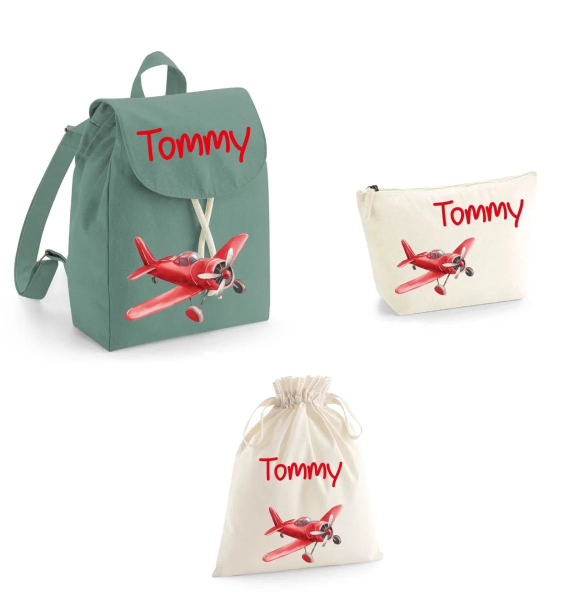 Set Asilo Completo Personalizzato – Mini Zaino, Sacchetto e Beauty Bambino Aereo Rosso - immagine 3