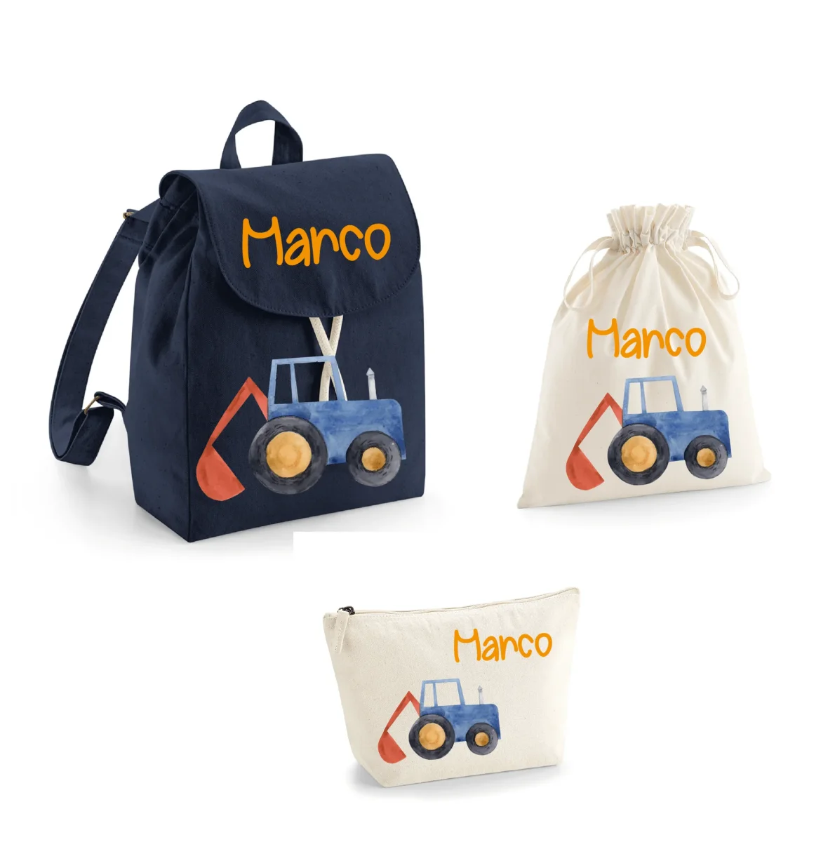 Set Asilo Completo Personalizzato – Mini Zaino, Sacchetto e Beauty Bambino Trattore - immagine 2