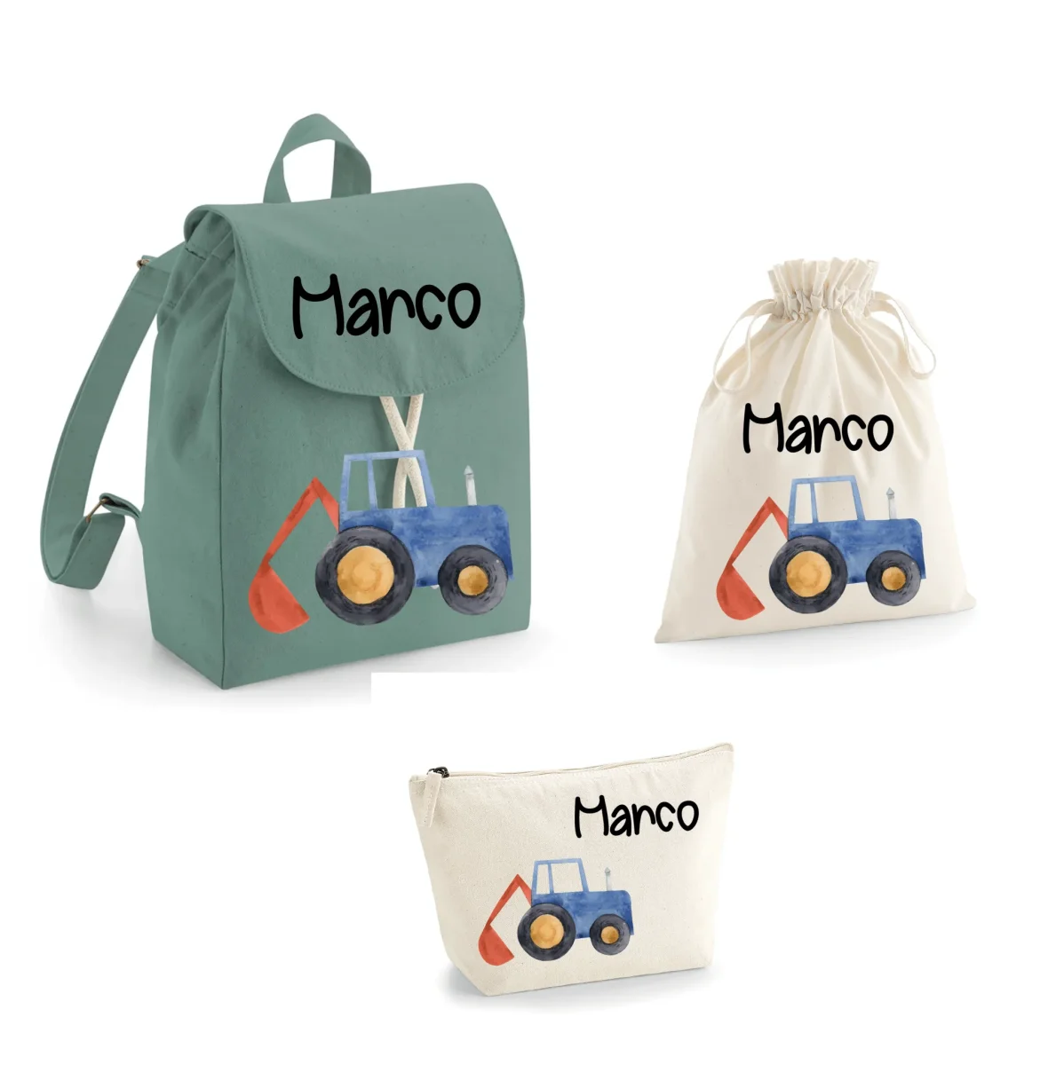 Set Asilo Completo Personalizzato – Mini Zaino, Sacchetto e Beauty Bambino Trattore - immagine 5